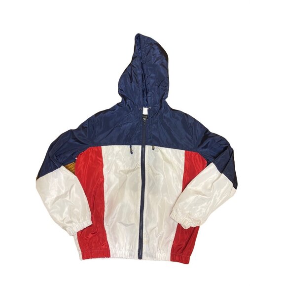 "New Look" Unisex Hooded Windbreaker Jacket S Red/White/Blue Polyester - Picture 1 of 8